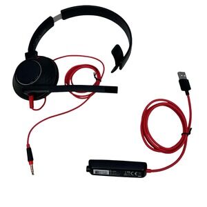 Plantronics Poly Blackwire 5210 Wired Headset C5210 Single Ear Black Red